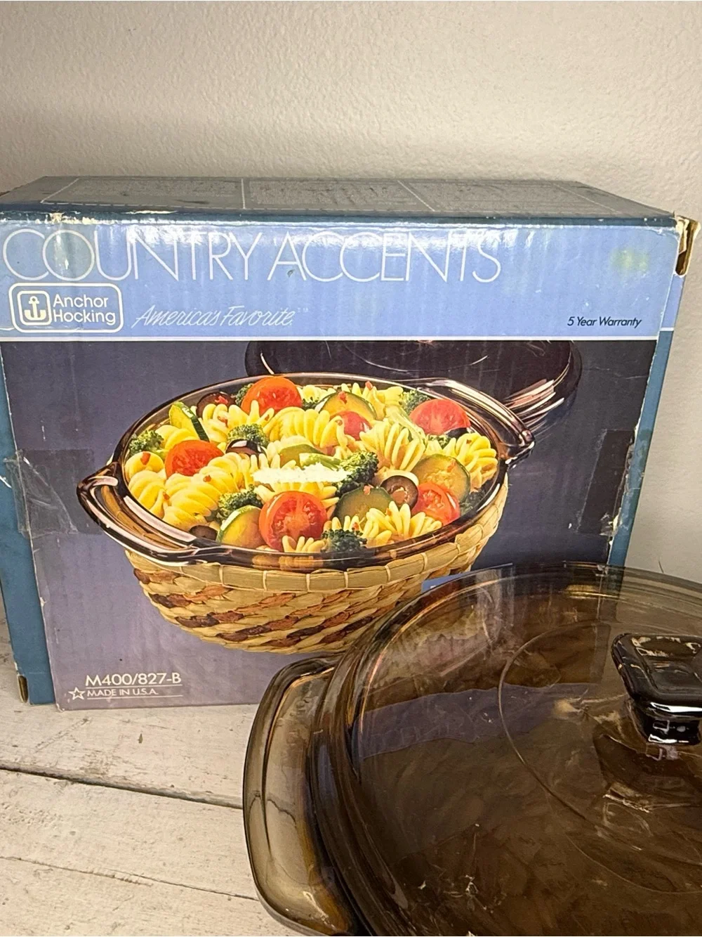 Vtg Anchor Hocking Basket Buffet Harvest Amber 1.5qt Casserole New in Box M400